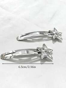 2pcs Y2K Korean Style Five-Pointed Star Hair Clips, Minimalist Cute Heart Pearl Planet BB Clips, Girly School Style Side Bangs Clips, Non-Damaging No-Trace Hair Clips, Suitable For Daily Wear - Multicolor - View 7