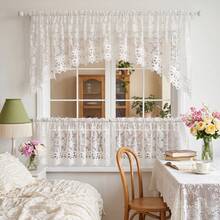 FLYINGCURTAINS White Floral Lace Curtain Set, Hollow Embroidered Curtains And Coffee Shop Layer Curtains, Translucent Lace Curtains - White Set - View 2