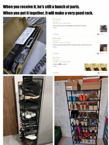 1pc 8-Tier/6-Tier Simple Black Metal Shoe Rack, Approx. 23 Inches Wide, Space-Saving, Minimalist Dust-Proof, Sturdy, Fashionable, Easy To Assemble And Disassemble, Portable, Suitable For Living Room, Bedroom, Entryway, Office, Home - Black - View 3