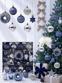 44pcs Blue & Silver Christmas Ball Ornament Set With String, Shatterproof Christmas Tree Hanging Decorations, Christmas Party Decor, Suitable For Holidays, Weddings, Christmas Tree Decoration And Parties, Christmas Gift, 5/4/3cm (1.9/1.5/1.1in) - Blue Silver - View 10