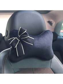 Black And White Contrast Bow Car Headrest Pillow, Plush Neck Support Cushion, Car Seat Headrest Pillow, Women's Comfortable Interior Decor - Bow - View 2