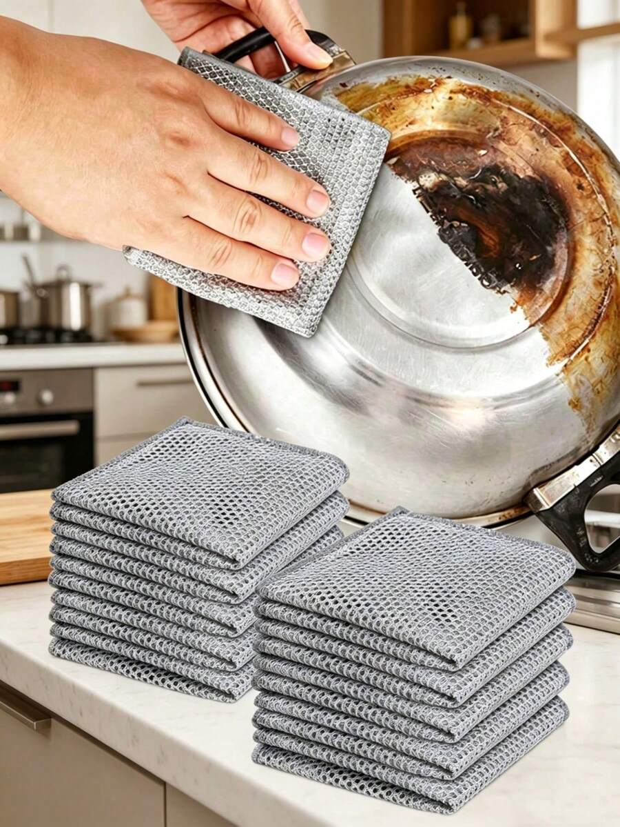 30/20/10pcs Thickened Steel Wire Scrubbing Cloths, Heavy Duty Non-Scratch Metal Mesh Cleaning Rags, Reusable Abrasive Scrub Pads For Kitchen Pots, Pans, Stoves & Tough Grease Stain Removal - Multicolor - View 1