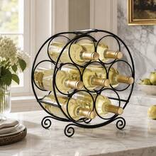 Bottle Wine Rack Metal Countertop Wine Holder 7 Bottle Storage Organizer - Black - View 1