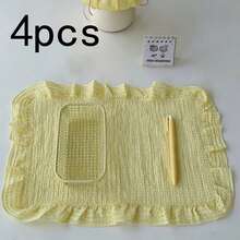 1/2/4pcs Korean Ins Style Ruffled Plaid Table Mat, Textured Bubble Gauze Fabric Heat-Insulating Placemat, Afternoon Tea Display Photo Decoration Napkin - Multicolor - View 18