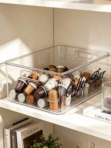 Multi Functional Transparent Large Capacity Plastic Coffee Storage Box, Transparent Plastic Storage Can, Printed With Coffee Related Letter Patterns, Suitable For Kitchen And Countertop Organization, Is An Ideal Gift For Coffee Enthusiasts, Staff, - Multicolor - View 3