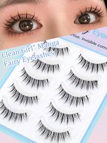 5 Pairs Cartoon Eye Little Devil Invisible Stem Natural Big Eye Eyelashes, Fresh Sweet Tapered Faux Mink Hair, Soft Lightweight Comfortable For Date And Party - Black - View 1