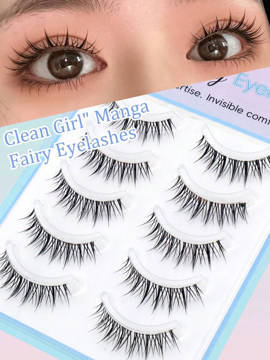 5 Pairs Cartoon Eye Little Devil Invisible Stem Natural Big Eye Eyelashes, Fresh Sweet Tapered Faux Mink Hair, Soft Lightweight Comfortable For Date And Party - Black - View 1