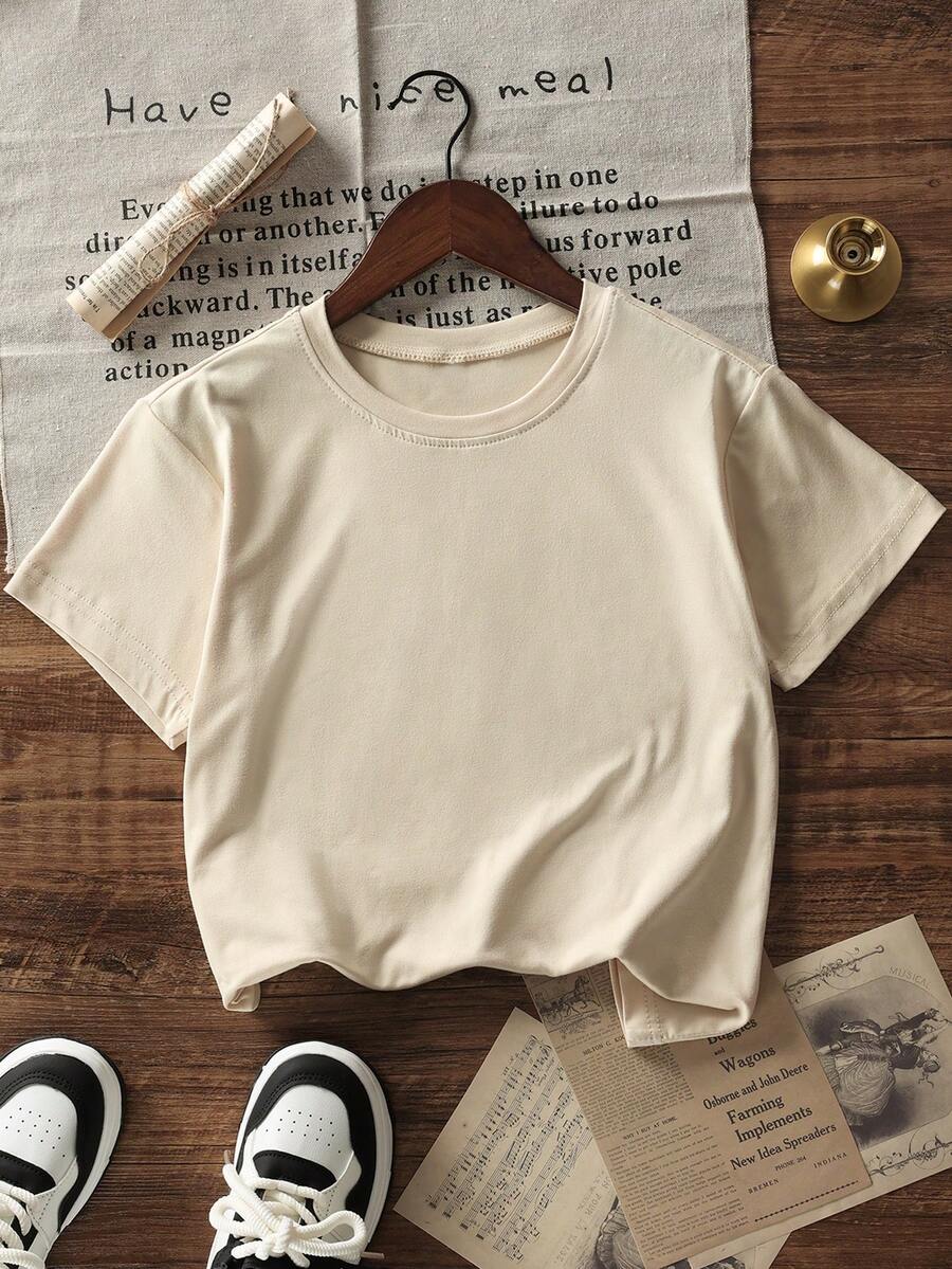 Tween Boys Casual Printed Crew Neck Short Sleeve T-Shirt, Summer Top - Apricot - View 1