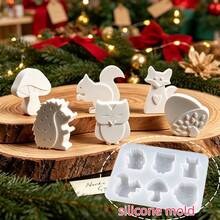 1pc Animal Mushroom Plaster Ornament Mold, Squirrel Hedgehog Fox Pinecone Mushroom Cartoon Candle Silicone Mold, Christmas Decoration Resin Mold, Perfect For Handmade Crafts, Easy Demolding And Reusable - Silicone Mold - View 1