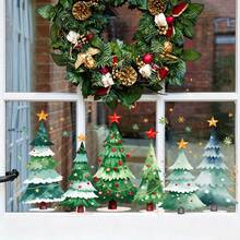2Pcs/1pc Christmas Static Window Clings,Snowy Pine Forest & Snowflake Window Stickers,Winter Forest Scene Glass Decor,Suitable For Home,Shop - Multicolor - View 10