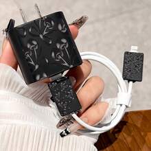 4pcs 2D Flat Design Cherry Bow Phone Charger Protector Set, Charger Head Cover + Cable Protector + Storage Rope, Compatible With Iphone 20W/18W Charger - Multicolor - View 2