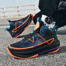 Men's Basketball Shoes Student High Elastic Midsole Non-Slip Grip Wear-Resistant Training Basketball Shoes Plus Size Sports Shoes Black - Black Orange - View 1