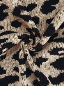 Women's Contrast Leopard Print Jacquard Ruffle Cuff Fall Winter Casual Chic Lazy Versatile Knit Long Sleeve Coat - Apricot - View 8