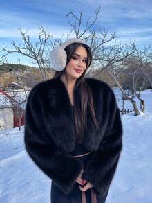Women's Solid Color Fashionable Playful Versatile Short Fur Jacket - Black - View 1