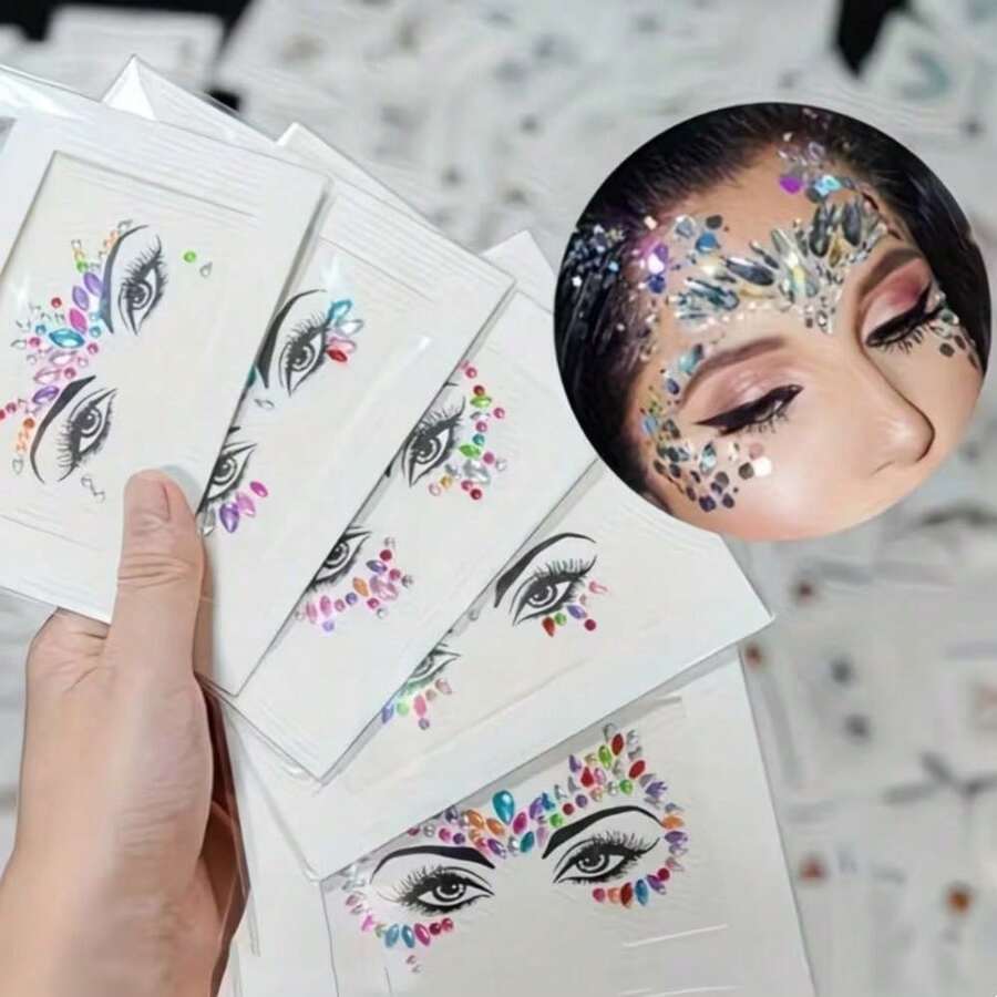 5/10/15/30pcs Facial Jewelry Stickers, Shiny Rhinestone Jewelry Stickers, Mermaid Face, Durable 3D, Suitable For Birthday Party Accessories, Masquerade, Bridal Makeup, Cosplay, Halloween And Photo Props - A - View 1