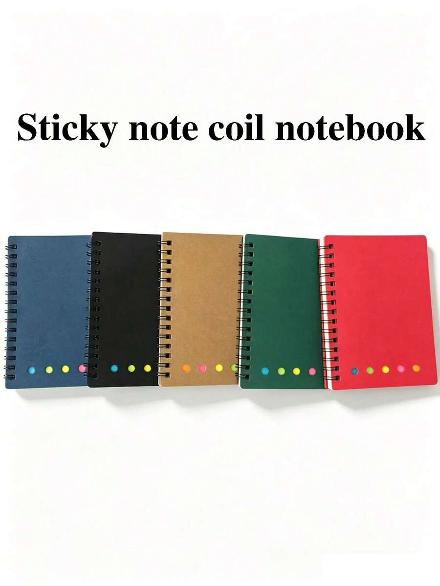 1pc/5pcs Multi-Color Spiral Pocket Notebook With Pen Holder, Sticky Notes And Colorful Index Tabs - Durable Brown Paper Cover Notebook, Portable Small Size, Bohemian Mini Notebook With Colorful Index Tabs, Built-In Pen Slot Portable Design, Student Graduation Birthday Gift, Office Supplies, Cute Pencil - Various - View 1