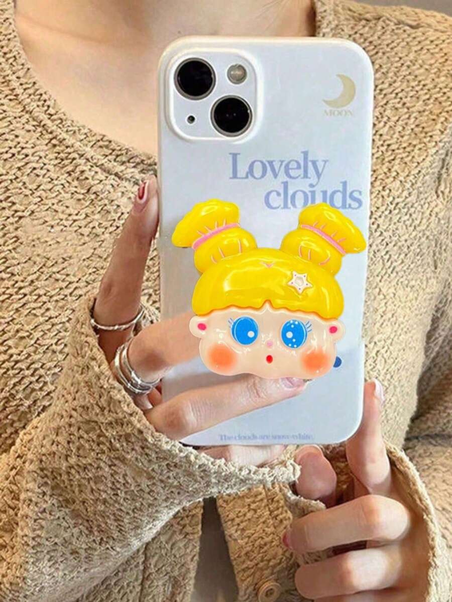 Cartoon Big Hair Bear Phone , Transparent Glitter Airbag Telescopic Grip, Compatible With Phone Case, Desktop Portable Ring Stand, Birthday Gift - Multicolor - View 1