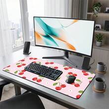 粉色背景櫻桃圖案電競滑鼠墊，防滑橡膠桌面墊，滑順操作表面，適用於PC筆電辦公室居家，可愛抽象藝術裝飾，返校用品 - B - 查看 10