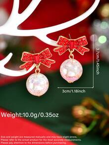 1 Pair Minimalist Cute Cartoon Christmas Colorful Light Ball Transparent Colorful Ball Bow Earrings Suitable For Women's Daily, Vacation, Party Wear - Red - View 5
