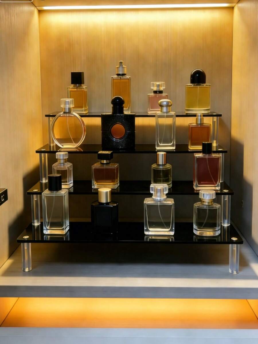 1pc 3-Tier Acrylic Display Rack, Multi-Use Collectibles Organizer For Toy Cars Mini Figurines & Perfume Bottles, Desktop Room Decor Vanity Accessories