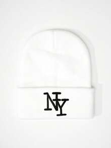 1pc Unisex Y2K Style Embroidered NY Knit Beanie Hat, Brimless Knit Cap For Autumn/Winter Outdoor, Casual Versatile Winter Cold Weather Hat For Daily Commute - Embroidery - View 13