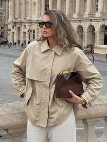 Women's Casual Beige Woven Fabric Regular Long Sleeve Jacket, Suitable For Autumn Daily Wear - Apricot - View 3