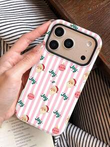 1pc 2 In 1 Film Phone Case With Pink Stripe Santa Hat Christmas Pattern,Compatible With IPhone 18 Pro Max 17 Pro Max 16 Pro Max 15 Pro Max 14 Pro Max & 11/12/13/14/15/16/17/18 Pro/Plus - Multicolor - View 2