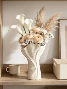 Twisted Ribbed Vase, Wavy Ruffled Vase, Modern Minimalist Decor, Living Room Bedroom Dining Table Office Aesthetic Centerpiece, Decorative Vase, Unique Artistic Sculpture Vase, Bohemian Style Home Desktop Decoration Ornament, Fashionable Gift Creative - A - View 2