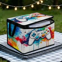 1PC Game Controller Graffiti Print Storage Bin With Handles, Large Capacity Organizer Box With Sturdy Zipper, Ideal For Closet, Under Bed And Moving Storage - Multicolor - View 3