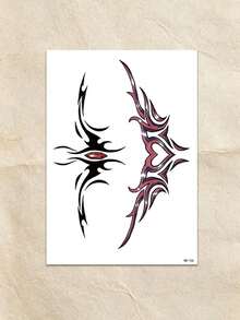 Waterproof Temporary Transfer Tattoo,1pc Water Transfer Paper, Gothic Style, Red Black Heart Totem Pattern, Sharp Line Details, Long Lasting Fake Tattoo Stickers, Body Art Decals For Women, Suitable For Neck, Nape, Shoulder - Black - View 6