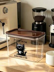 Cute Cat Coffee Pattern Transparent Sealed Coffee Storage Jar, Sealed Plastic Food Container, Large Capacity, Dustproof & Moisture-Proof, Kitchen Countertop Coffee Area Storage Box, Coffee Bar Decor, Kitchen Countertop Organizer, Coffee Lover Gift - Multicolor - View 14