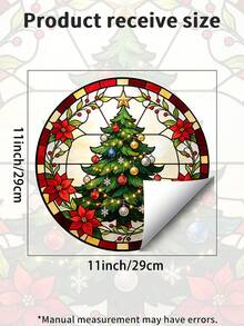 1pc Round Stained Glass Style Christmas Static Window Clings, No Glue Removable Window Decals, Won't Hurt Glass, Festive Atmosphere Decor - Multicolor - View 13