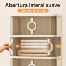 Armário Organizador de Roupas 5 Níveis com Portas Transparentes e Rodízios para Quarto, Extensão para Guarda-Roupa, 50x29x120cm, Bege - Visão 8
