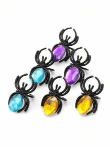 40pcs Halloween Diamond Little Spider Ring Colorful Gemstone Ring Plastic Jewelry Prank - A - View 4