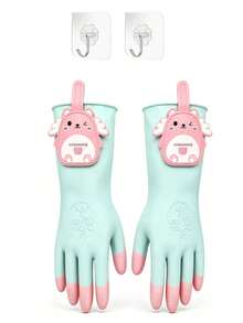 Cute Cartoon Bear Housework Gloves, Reusable Hanging Cleaning Gloves, Cute Cartoon Multi-Color, Anti-Slip Particles, Soft Breathable Fit, Dishwashing Laundry Bathroom Cleaning, Multi-Scenario Universal, Suitable For Dishwashing And Laundry - Multicolor - View 22