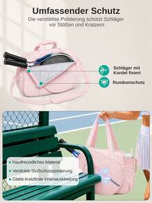 25L Tennis Racket Bag Medium Sports Duffel With Detachable Racket Sleeve Multi Pocket Gym Travel Bag For Adults Tennis Badminton Pickleball Unisex - Pink - Übersicht 4