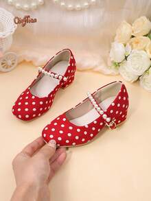 Children's Polka Dot Snap Design Daily Versatile Fashion High Heels - Red - View 5