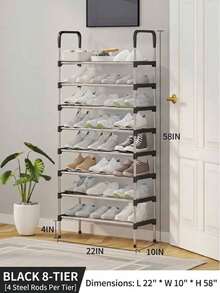 7/8 Tier Adjustable Stainless Steel Shoe Rack, Minimalist Home Space-Saving Entryway Style, Suitable For Living Room, Bedroom, Entryway, Office, Multi-Layer Storage Rack - Multicolor - View 9