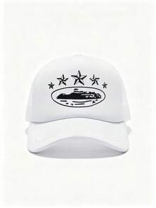Trucker Hat For Men Women, 5 Star Graphic Print Mesh Baseball Cap, Casual Adjustable Snapback Cap Outdoor Streetwear - Sponge Mesh Cap - View 16