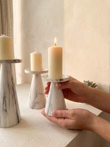 Marble Look Candle Holder, Pillar Candle Stand, Table Centerpiece Decor, Shelf Aesthetic Decor, Farmhouse Candle Holders, Wedding Table Decor, Housewarming Decor Gift,Wedding Home Decor,Christmas Table Centerpiece Decor,Dinner Party Decor. - Minimalist and Stylish - View 5
