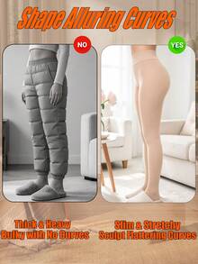 Fleece Thermal Warm Tights For Women Autumn/Winter Velvet Heating Socks Comfortable High Waist Elastic Slim Fit Pantyhose - Clear - View 2