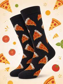 4 Pairs Fun Food Jacquard Mid-Calf Socks, Unisex Sushi Pizza Burger Cartoon Pattern Socks, Personalized Casual Versatile Creative Long Socks - Multicolor - View 6