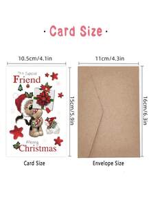 1pc Thickened Sweet Christmas Greeting Card For Close Friend, Toy Dog Holding Red Bow Gift With Snowman With Envelope - A - View 5