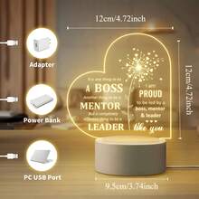 1pc Acrylic Night Light, Personalized Small Night Light Designed For Your Boss - Perfect Gift For Men And Women, Suitable For Birthday, Thanksgiving And Christmas. This USB Powered Desktop Decor Includes Inspirational Quotes. - Warm white light - View 3
