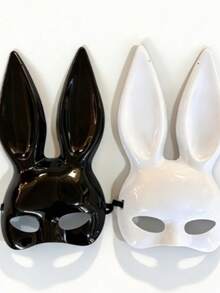 1pc Black & White Glossy Rabbit Mask, Suitable For Nightclubs, Masquerade Parties, Halloween Parties And More - Multicolor - View 4