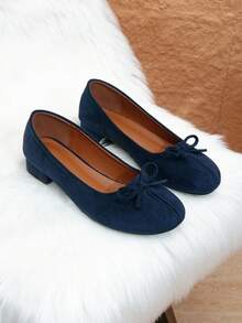 Women's Elegant All-Season Royal Blue Faux Suede Bow Flat Shoes - Royal Blue - View 6