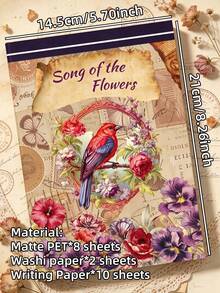 DanSoul 20pcs Large Size Vintage Floral & Bird Theme Sticker Book, Matte PET Material Creative Planner Supplies, Suitable For Scrapbooking, Bullet Journaling, Stationery DIY Collage, Gift Craft Supplies - Journaling Supplies - View 3