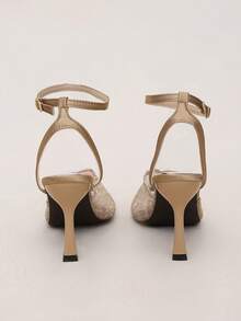 Women's Gold Toe Elegant Lace Ankle Strap High Heel Pointed Toe Stiletto Sandals For Wedding, Prom, Evening Party - Brown - View 8