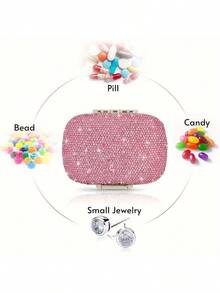 1pc Portable 8-Compartment Cute Pill Storage Box, Shiny Rhinestone Pill Box, Outdoor Travel Portable Pill Box, Pill Dispenser Storage Box, Can Hold Vitamins, Fish Oil - Multi-color - View 4