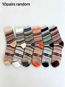 6 Pairs Men's Mid-Calf Socks, Retro Long Socks, American Patterned Socks For Boots, Autumn/Winter - Multicolor - View 10